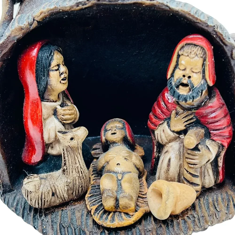Nativity Scene Grotto Mushroom Ceramic Quirky Charming Likely South American